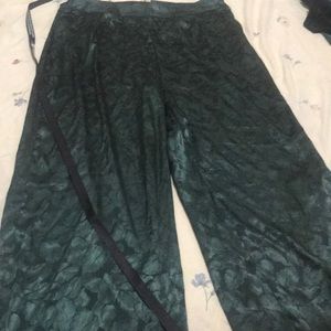 Emerald green satin trousers